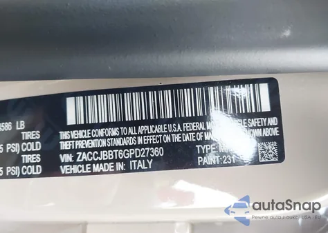2016 Jeep Renegade Latitude from USA, damaged, VIN ZACCJBBT6GPD27360